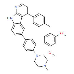 ChemSpider 2D Image | 4-[4-(2,4-Dimethoxybenzyl)phenyl]-6-[4-(4-methyl-1-piperazinyl)phenyl]-9H-pyrido[2,3-b]indole | C37H36N4O2