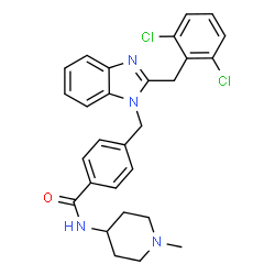 ChemSpider 2D Image | 4-{[2-(2,6-Dichlorobenzyl)-1H-benzimidazol-1-yl]methyl}-N-(1-methyl-4-piperidinyl)benzamide | C28H28Cl2N4O