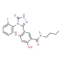 ChemSpider 2D Image | N-Butyl-5-[4-(2-fluorophenyl)-5-oxo-4,5-dihydro-1H-1,2,4-triazol-3-yl]-2,4-dihydroxy-N-methylbenzamide | C20H21FN4O4