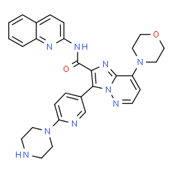 ChemSpider 2D Image | 8-(4-Morpholinyl)-3-[6-(1-piperazinyl)-3-pyridinyl]-N-(2-quinolinyl)imidazo[1,2-b]pyridazine-2-carboxamide | C29H29N9O2
