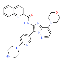ChemSpider 2D Image | N-{8-(4-Morpholinyl)-3-[6-(1-piperazinyl)-3-pyridinyl]imidazo[1,2-b]pyridazin-2-yl}-2-quinolinecarboxamide | C29H29N9O2