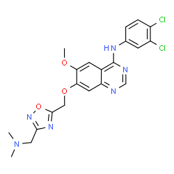 ChemSpider 2D Image | N-(3,4-Dichlorophenyl)-7-({3-[(dimethylamino)methyl]-1,2,4-oxadiazol-5-yl}methoxy)-6-methoxy-4-quinazolinamine | C21H20Cl2N6O3