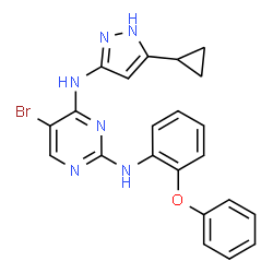 ChemSpider 2D Image | 5-Bromo-N~4~-(5-cyclopropyl-1H-pyrazol-3-yl)-N~2~-(2-phenoxyphenyl)-2,4-pyrimidinediamine | C22H19BrN6O