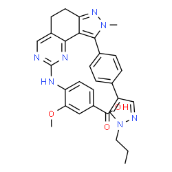 ChemSpider 2D Image | 3-Methoxy-4-({8-methyl-9-[4-(1-propyl-1H-pyrazol-4-yl)phenyl]-6,8-dihydro-5H-pyrazolo[3,4-h]quinazolin-2-yl}amino)benzoic acid | C30H29N7O3