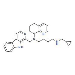 ChemSpider 2D Image | N-(9H-beta-Carbolin-1-ylmethyl)-N'-(cyclopropylmethyl)-N-(5,6,7,8-tetrahydro-8-quinolinyl)-1,4-butanediamine | C29H35N5