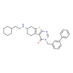 ChemSpider 2D Image | 3-(3-Biphenylylmethyl)-7-[(2-cyclohexylethyl)amino]-5,6,7,8-tetrahydro[1]benzothieno[2,3-d]pyrimidin-4(3H)-one | C31H35N3OS
