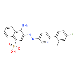 ChemSpider 2D Image | 4-Amino-3-{(E)-[6-(4-fluoro-2-methylphenyl)-3-pyridinyl]diazenyl}-1-naphthalenesulfonic acid | C22H17FN4O3S