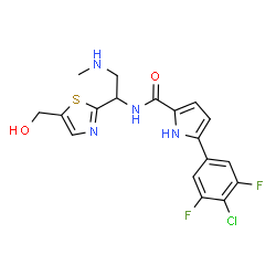 ChemSpider 2D Image | 5-(4-Chloro-3,5-difluorophenyl)-N-{1-[5-(hydroxymethyl)-1,3-thiazol-2-yl]-2-(methylamino)ethyl}-1H-pyrrole-2-carboxamide | C18H17ClF2N4O2S