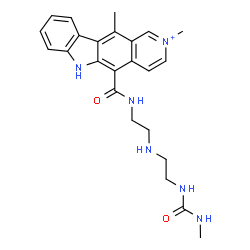 ChemSpider 2D Image | 2,11-Dimethyl-5-{[2-({2-[(methylcarbamoyl)amino]ethyl}amino)ethyl]carbamoyl}-6H-pyrido[4,3-b]carbazol-2-ium | C24H29N6O2