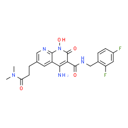 ChemSpider 2D Image | 4-Amino-N-(2,4-difluorobenzyl)-6-[3-(dimethylamino)-3-oxopropyl]-1-hydroxy-2-oxo-1,2-dihydro-1,8-naphthyridine-3-carboxamide | C21H21F2N5O4