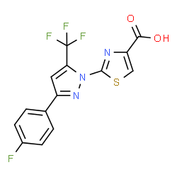 ChemSpider 2D Image | 2-[3-(4-Fluorophenyl)-5-(trifluoromethyl)-1H-pyrazol-1-yl]-1,3-thiazole-4-carboxylic acid | C14H7F4N3O2S