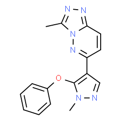 ChemSpider 2D Image | 3-Methyl-6-(1-methyl-5-phenoxy-1H-pyrazol-4-yl)[1,2,4]triazolo[4,3-b]pyridazine | C16H14N6O