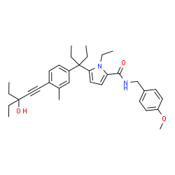 ChemSpider 2D Image | 1-Ethyl-5-{3-[4-(3-ethyl-3-hydroxy-1-pentyn-1-yl)-3-methylphenyl]-3-pentanyl}-N-(4-methoxybenzyl)-1H-pyrrole-2-carboxamide | C34H44N2O3