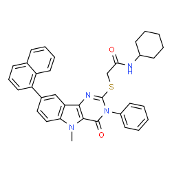 ChemSpider 2D Image | N-Cyclohexyl-2-{[5-methyl-8-(1-naphthyl)-4-oxo-3-phenyl-4,5-dihydro-3H-pyrimido[5,4-b]indol-2-yl]sulfanyl}acetamide | C35H32N4O2S