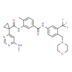 ChemSpider 2D Image | 4-Methyl-3-[({1-[6-(methylamino)-4-pyrimidinyl]cyclopropyl}carbonyl)amino]-N-[4-(4-morpholinylmethyl)-3-(trifluoromethyl)phenyl]benzamide | C29H31F3N6O3