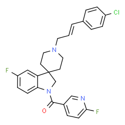 ChemSpider 2D Image | {1'-[(2E)-3-(4-Chlorophenyl)-2-propen-1-yl]-5-fluorospiro[indole-3,4'-piperidin]-1(2H)-yl}(6-fluoro-3-pyridinyl)methanone | C27H24ClF2N3O