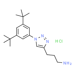 ChemSpider 2D Image | 3-{1-[3,5-Bis(2-methyl-2-propanyl)phenyl]-1H-1,2,3-triazol-4-yl}-1-propanamine hydrochloride (1:1) | C19H31ClN4