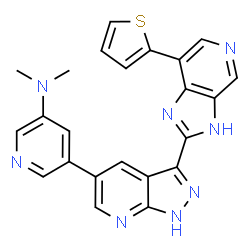 ChemSpider 2D Image | N,N-Dimethyl-5-{3-[7-(2-thienyl)-3H-imidazo[4,5-c]pyridin-2-yl]-1H-pyrazolo[3,4-b]pyridin-5-yl}-3-pyridinamine | C23H18N8S
