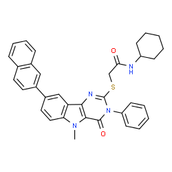 ChemSpider 2D Image | N-Cyclohexyl-2-{[5-methyl-8-(2-naphthyl)-4-oxo-3-phenyl-4,5-dihydro-3H-pyrimido[5,4-b]indol-2-yl]sulfanyl}acetamide | C35H32N4O2S