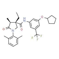 ChemSpider 2D Image | (3S,4S)-N-[3-(Cyclopentyloxy)-5-(trifluoromethyl)phenyl]-1-(2,6-dimethylphenyl)-3-ethyl-4-methyl-5-oxo-3-pyrrolidinecarboxamide | C28H33F3N2O3
