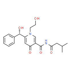 ChemSpider 2D Image | 1-(2-Hydroxyethyl)-6-[(S)-hydroxy(phenyl)methyl]-N-(3-methylbutanoyl)-4-oxo-1,4-dihydro-3-pyridinecarboxamide | C20H24N2O5