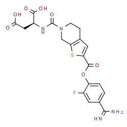 ChemSpider 2D Image | N-({2-[(4-Carbamimidoyl-2-fluorophenoxy)carbonyl]-4,7-dihydrothieno[2,3-c]pyridin-6(5H)-yl}carbonyl)-L-aspartic acid | C20H19FN4O7S