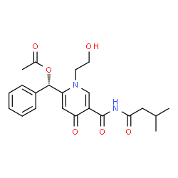ChemSpider 2D Image | (S)-{1-(2-Hydroxyethyl)-5-[(3-methylbutanoyl)carbamoyl]-4-oxo-1,4-dihydro-2-pyridinyl}(phenyl)methyl acetate | C22H26N2O6