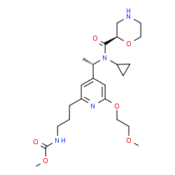ChemSpider 2D Image | Methyl (3-{4-[(1S)-1-{cyclopropyl[(2R)-2-morpholinylcarbonyl]amino}ethyl]-6-(2-methoxyethoxy)-2-pyridinyl}propyl)carbamate | C23H36N4O6