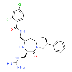 ChemSpider 2D Image | N-({(3R,5R)-3-(Carbamimidamidomethyl)-2-oxo-1-[(2S)-2-phenylbutyl]-1,4-diazepan-5-yl}methyl)-2,4-dichlorobenzamide | C25H32Cl2N6O2