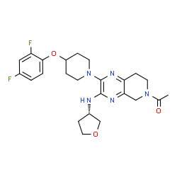 ChemSpider 2D Image | 1-{2-[4-(2,4-Difluorophenoxy)-1-piperidinyl]-3-[(3S)-tetrahydro-3-furanylamino]-7,8-dihydropyrido[3,4-b]pyrazin-6(5H)-yl}ethanone | C24H29F2N5O3