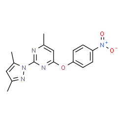 ChemSpider 2D Image | 2-(3,5-Dimethyl-1H-pyrazol-1-yl)-4-methyl-6-(4-nitrophenoxy)pyrimidine | C16H15N5O3