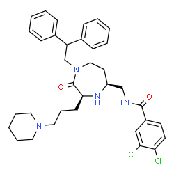 ChemSpider 2D Image | 3,4-Dichloro-N-({(3S,5S)-1-(2,2-diphenylethyl)-2-oxo-3-[3-(1-piperidinyl)propyl]-1,4-diazepan-5-yl}methyl)benzamide | C35H42Cl2N4O2