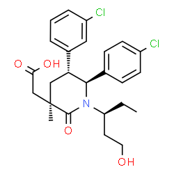 ChemSpider 2D Image | {(3R,5R,6S)-5-(3-Chlorophenyl)-6-(4-chlorophenyl)-1-[(3S)-1-hydroxy-3-pentanyl]-3-methyl-2-oxo-3-piperidinyl}acetic acid | C25H29Cl2NO4