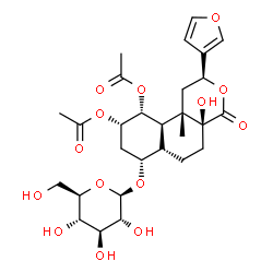 ChemSpider 2D Image | (2S,4aS,6aS,7R,9S,10R,10aR,10bS)-2-(3-Furyl)-7-(beta-D-glucopyranosyloxy)-4a-hydroxy-10b-methyl-4-oxododecahydro-2H-benzo[f]isochromene-9,10-diyl diacetate | C28H38O14
