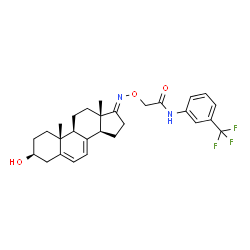 ChemSpider 2D Image | 2-({(E)-[(3beta,17E)-3-Hydroxyandrosta-5,7-dien-17-ylidene]amino}oxy)-N-[3-(trifluoromethyl)phenyl]acetamide | C28H33F3N2O3