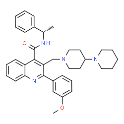 ChemSpider 2D Image | 3-(1,4'-Bipiperidin-1'-ylmethyl)-2-(3-methoxyphenyl)-N-[(1S)-1-phenylethyl]-4-quinolinecarboxamide | C36H42N4O2