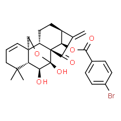 ChemSpider 2D Image | (5beta,6beta,7alpha,8alpha,9beta,10alpha,13alpha,14R)-6,7-Dihydroxy-15-oxo-7,20-epoxykaura-1,16-dien-14-yl 4-bromobenzoate | C27H29BrO6