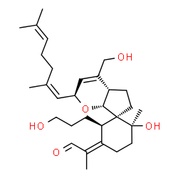 ChemSpider 2D Image | (2Z)-2-[(1S,2R,2'S,4a'S,6S,7a'R)-2'-[(1Z)-2,6-Dimethyl-1,5-heptadien-1-yl]-6-hydroxy-4'-(hydroxymethyl)-2-(3-hydroxypropyl)-6-methyl-4a',5',6',7a'-tetrahydro-2'H,3H-spiro[cyclohexane-1,7'-cyclopenta[b
]pyran]-3-ylidene]propanal | C30H46O5
