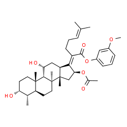 ChemSpider 2D Image | 3-Methoxyphenyl (3alpha,4alpha,5alpha,8alpha,9beta,11alpha,13alpha,14beta,16beta,17Z)-16-acetoxy-3,11-dihydroxy-4,8,14-trimethyl-18-norcholesta-17,24-dien-21-oate | C38H54O7