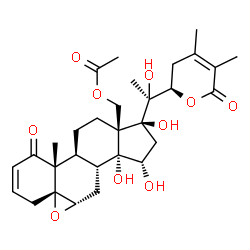 ChemSpider 2D Image | (5alpha,6alpha,15alpha,17alpha,22R)-14,15,17,20-Tetrahydroxy-1,26-dioxo-5,6:22,26-diepoxyergosta-2,24-dien-18-yl acetate | C30H40O10