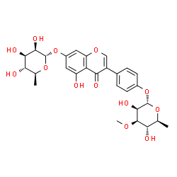 ChemSpider 2D Image | 4-{7-[(6-Deoxy-alpha-L-mannopyranosyl)oxy]-5-hydroxy-4-oxo-4H-chromen-3-yl}phenyl 6-deoxy-3-O-methyl-alpha-L-mannopyranoside | C28H32O13