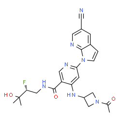 ChemSpider 2D Image | 4-[(1-Acetyl-3-azetidinyl)amino]-6-(5-cyano-1H-pyrrolo[2,3-b]pyridin-1-yl)-N-[(2R)-2-fluoro-3-hydroxy-3-methylbutyl]nicotinamide | C24H26FN7O3