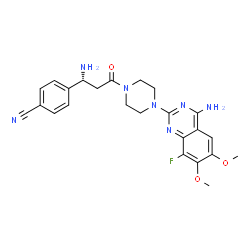 ChemSpider 2D Image | 4-{(1R)-1-Amino-3-[4-(4-amino-8-fluoro-6,7-dimethoxy-2-quinazolinyl)-1-piperazinyl]-3-oxopropyl}benzonitrile | C24H26FN7O3