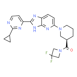 ChemSpider 2D Image | {(3R)-1-[2-(2-Cyclopropyl-4-pyrimidinyl)-3H-imidazo[4,5-b]pyridin-5-yl]-3-piperidinyl}(3,3-difluoro-1-azetidinyl)methanone | C22H23F2N7O