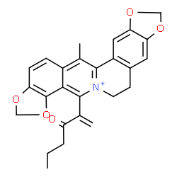ChemSpider 2D Image | 13-Methyl-4-(3-oxo-1-hexen-2-yl)-6,7-dihydro[1,3]dioxolo[4,5-g][1,3]dioxolo[7,8]isoquinolino[3,2-a]isoquinolin-5-ium | C26H24NO5