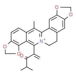 ChemSpider 2D Image | 13-Methyl-4-(4-methyl-3-oxo-1-penten-2-yl)-6,7-dihydro[1,3]dioxolo[4,5-g][1,3]dioxolo[7,8]isoquinolino[3,2-a]isoquinolin-5-ium | C26H24NO5