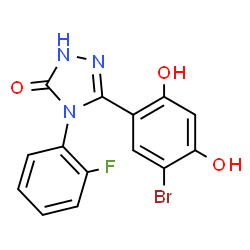 ChemSpider 2D Image | 5-(5-Bromo-2,4-dihydroxyphenyl)-4-(2-fluorophenyl)-2,4-dihydro-3H-1,2,4-triazol-3-one | C14H9BrFN3O3