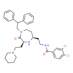 ChemSpider 2D Image | 3,4-Dichloro-N-(2-{(3S,5R)-1-(2,2-diphenylethyl)-2-oxo-3-[2-(1-piperidinyl)ethyl]-1,4-diazepan-5-yl}ethyl)benzamide | C35H42Cl2N4O2