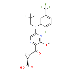 ChemSpider 2D Image | (1S,2S)-2-[(5-{(2-Fluoro-2-methylpropyl)[2-fluoro-5-(trifluoromethyl)phenyl]amino}-3-methoxy-2-pyrazinyl)carbonyl]cyclopropanecarboxylic acid | C21H20F5N3O4