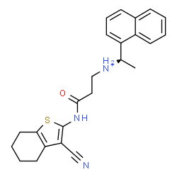 ChemSpider 2D Image | 3-[(3-Cyano-4,5,6,7-tetrahydro-1-benzothiophen-2-yl)amino]-N-[(1S)-1-(1-naphthyl)ethyl]-3-oxo-1-propanaminium | C24H26N3OS